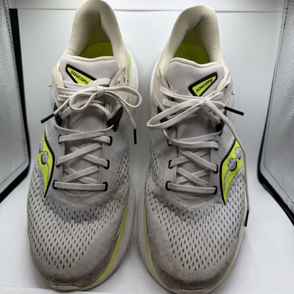 Saucony Ride 16 Men’s Running Shoe Size 12 White‎ Slime S20830-75 PWRRUN